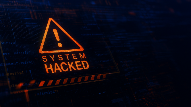 Uzraksts datora ekrānā System Hacked